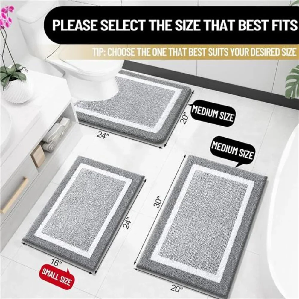 Bathroom Rug 30x20 Microfiber Bath Mat Non Slip Absorbent Quick Dry Grey